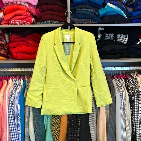 H&M Jackets & Blazers - H&M lime green single breasted 2 pocket blazer size XS NWT